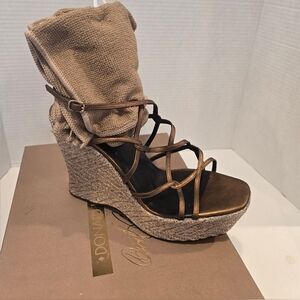 Donald J Pliner Shaba Wedge 9.5M Espadrille Sandal with Strappy Metallic NEW!